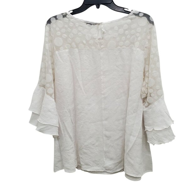 Unique Spectrum Woman's White Polka Dot Mesh Boho Flowy Peasant Top Plus 3X - Picture 7 of 7